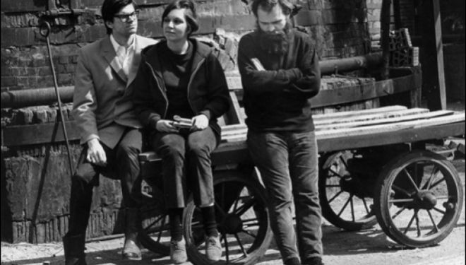 Robert Smithson, Nancy Holt, and Carl Andre, New Jersey, April 1967,Photograph: Virginia Dwan
