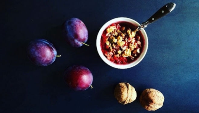 Welcome in the Autumn chill with a healthy plum crumble
