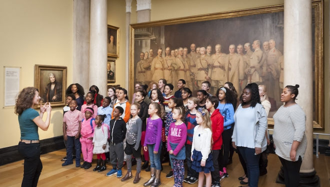 Memorial Ground will be sung by the Portrait Choir, joined by the Pembroke Academy of Music Community Choir, here rehearsing at the National Portrait Gallery 