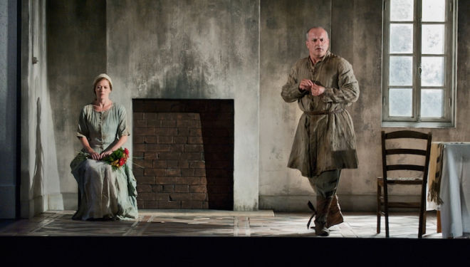 Barbara Hannigan and Christopher Purves recreate their roles as Agnès and Protector in Written on Skin at Covent Garden. Photograph: Stephen Cummiskey
