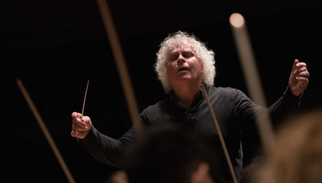 Sir Simon Rattle conducts the second of the three Half Six Fix concerts at the Barbican, 21 Dec. Photograph: Hugh Glendinning