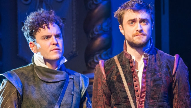 Joshua McGuire and Daniel Radcliffe, Rosencrantz and Guildenstern are Dead, Old Vic London 2017. Photo by Tristram Kenton