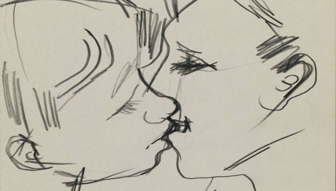 Detail: Drawing of two men kissing (1958–73), Keith Vaughan. © DACS, The Estate of Keith Vaughan