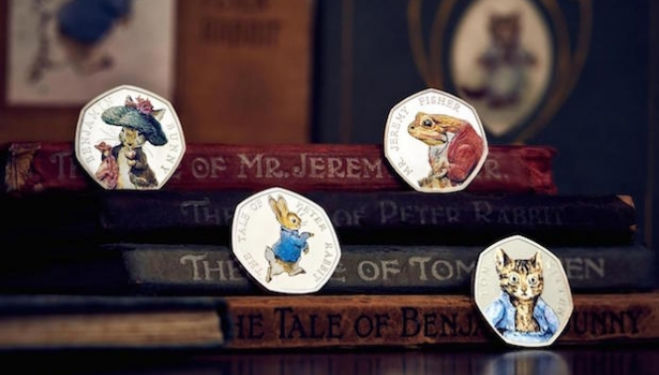 The Royal Mint unveils its 2017 Beatrix Potter limited edition commemorative coins, featuring Peter Rabbit, Benjamin Bunny, Tom Kitten and Jeremy Fisher. Royal Mint