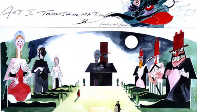 English National Opera's Orpheus in the Underworld Act 1 transformation (c) Gerald Scarfe