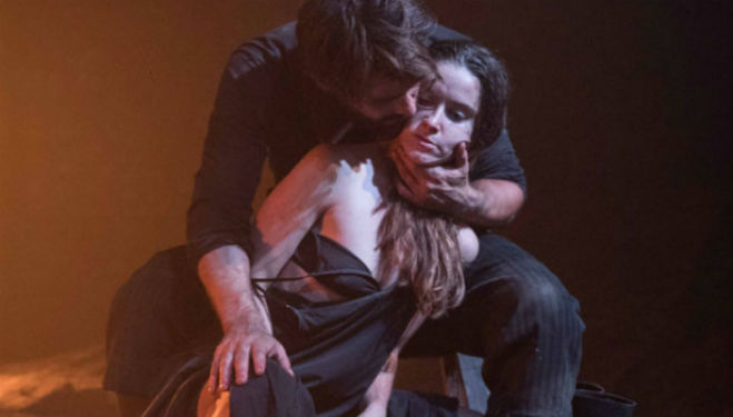 Christian Cooke as Pony William and Judith Roddy Young Woman: Knives in Hens, Donmar Warehouse