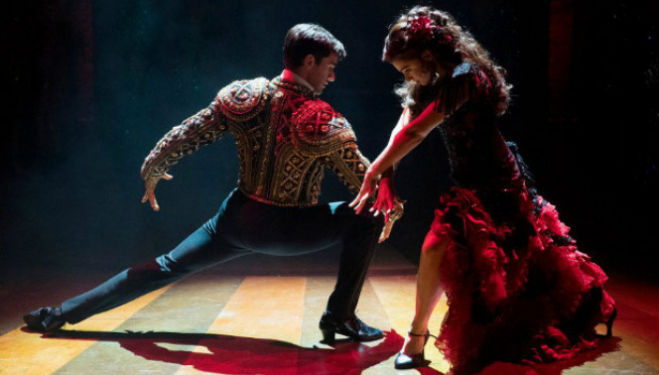Sam Lips as Scott Hastings and Gemma Sutton as Fran in Strictly Ballroom The Musical, transferring to London 