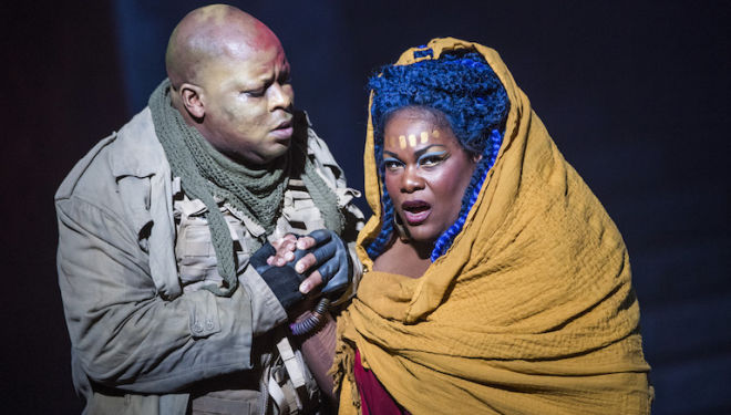 Musa Ngqungwana as Amonasro and Latonia Moore in the title role of Aida. Photo: Tristram Kenton