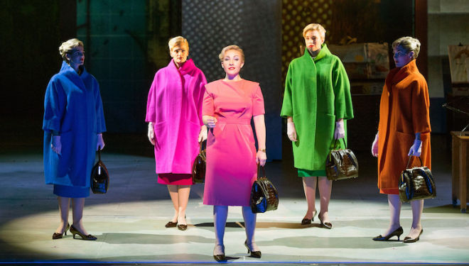 Sasha Cooke (centre) as Marnie, and her 'shadows', at English National Opera. Photo: Richard Hubert Smith
