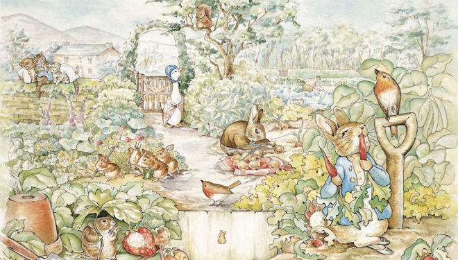 Peter Rabbit at Kew Gardens, Beatrix Potter illustration 