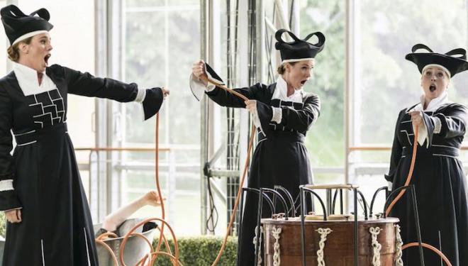 The Three Ladies comes to the rescue at Garsington. Photo: Johan Persson
