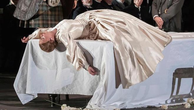 Sarah Tynan is sacrificed to male ambition in the title role of Lucia di Lammermoor at English National Opera. Photo: John Snelling