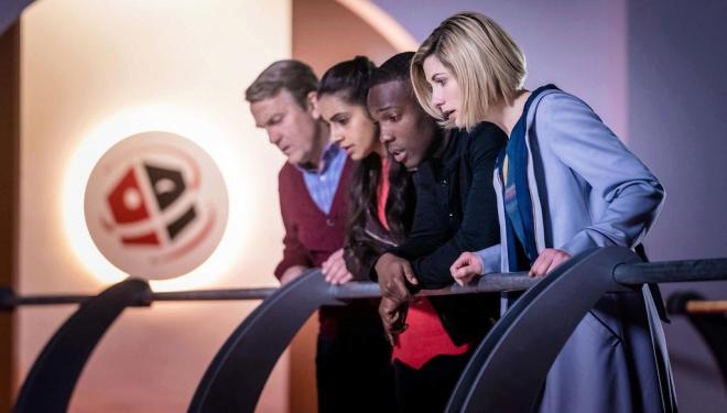 Bradley Walsh, Mandip Gill, Tosin Cole, and Jodie Whittaker in Doctor Who