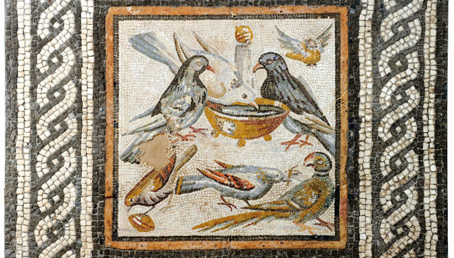 Doves (end of the 1st century BC to start of the 1st century AD) Mosaic 45 x 44.3 cm Courtesy: Soprintendenza Speciale per I Beni Archeologici di Roma