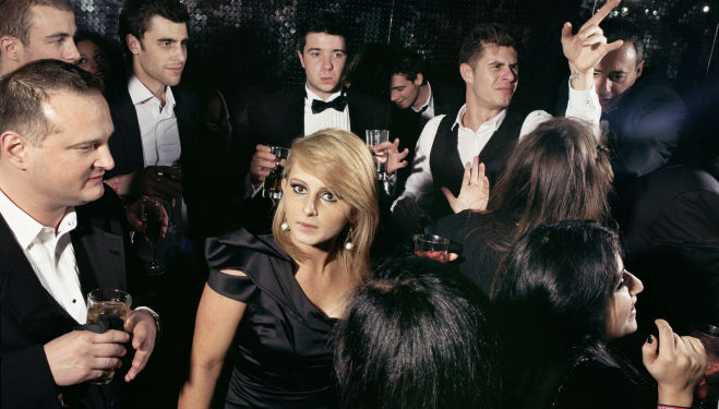 Mark Neville, 'Bankers at Boujis Nightclub' 2011, c-type print, 118cm x 151cm, copyright Mark Neville, courtesy of the artist and Alan Cristea Gallery