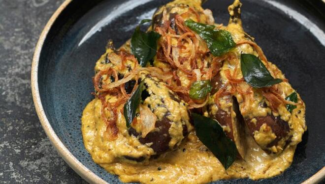 Will Bowlby's Hyderabad Baby Aubergine with Coconut & Curry Leaf Recipe