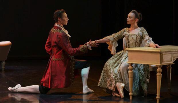 Abigail Prudames and Joseph Taylor in Northern Ballet's Dangerous Liaisons. Photo: Emma Kauldhar