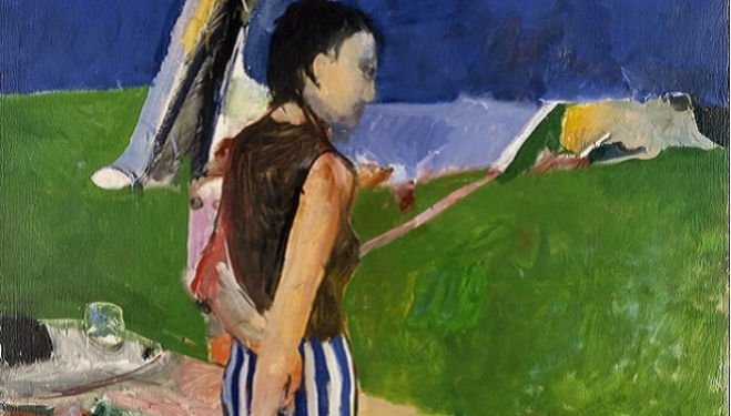 Richard Diebenkorn, Girl on a Terrace, 1956. Oil on canvas. 179.1 x 166.1 cm. Collection Neuberger Museum of Art, Purchase College, State of University of New York. Gift of Roy R. Neuberger, 1975.16.09. © 2014 The Richard Diebenkorn Foundation.