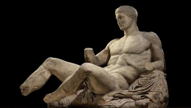  A figure of a naked man, possibly Dionysos. Marble statue from the East pediment of the Parthenon. Designed by Phidias, Athens, Greece, 438BC-432BC. © The Trustees of the British Museum