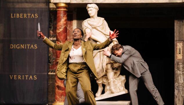 Julius Caesar at Shakespeare's Globe. Photo: Cash Holland as Cinna. Credit: Helen Murray