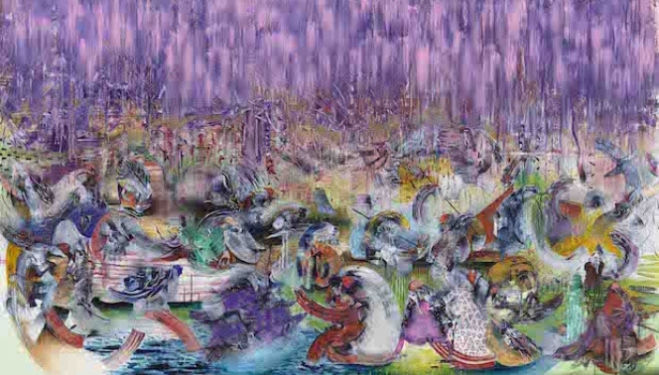 Ali Banisadr The Lesser Lights 2014 Oil on linen 208.3 x 304.8 cm / (82 x 120 in) Image courtesy of the artist and Blain|Southern. Photo: Jeffrey Sturges, 2014