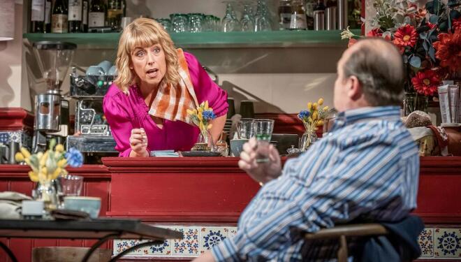 Fay Ripley (Kerry) and Gavin Spokes (Warren) in Kerry Jackson at the National Theatre. Photo: Marc Brenner