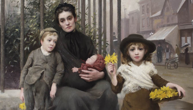 The Pinch of Poverty (detail) by Thomas Benjamin Kennington, oil on canvas, 1891 © Coram in the care of the Foundling Museum