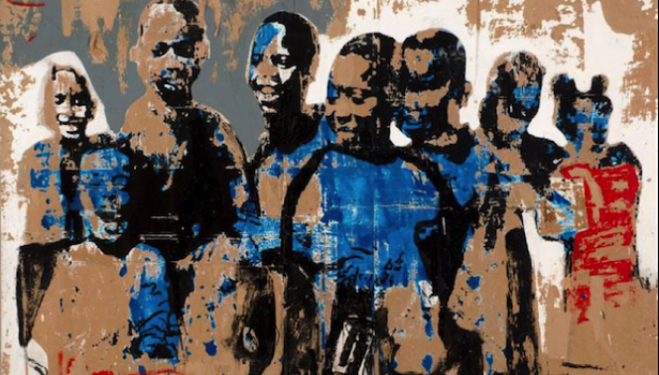 Armand Boua  Foule D’Enfants  2014  Tar and acrylic on board  190 x 247 cm  Image courtesy of the Saatchi Gallery, London