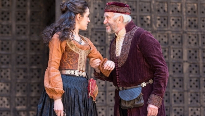 Phoebe Pryce (Jessica) and Jonathan Pryce (Shylock) in Jonathan Munby's production of Merchant of Venice - photo by Manuel Harlan. 