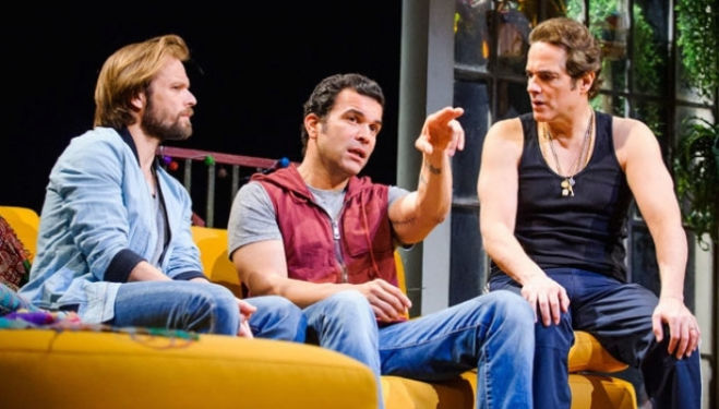 Alec Newman, Ricardo Chavira and Yul Vázquez: Motherf**ker with the Hat, National Theatre.  Photo by Tristram Kenton