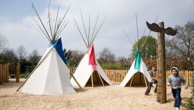 Wigwams for the Peter Pan theme for children at Diana Memorial Playground