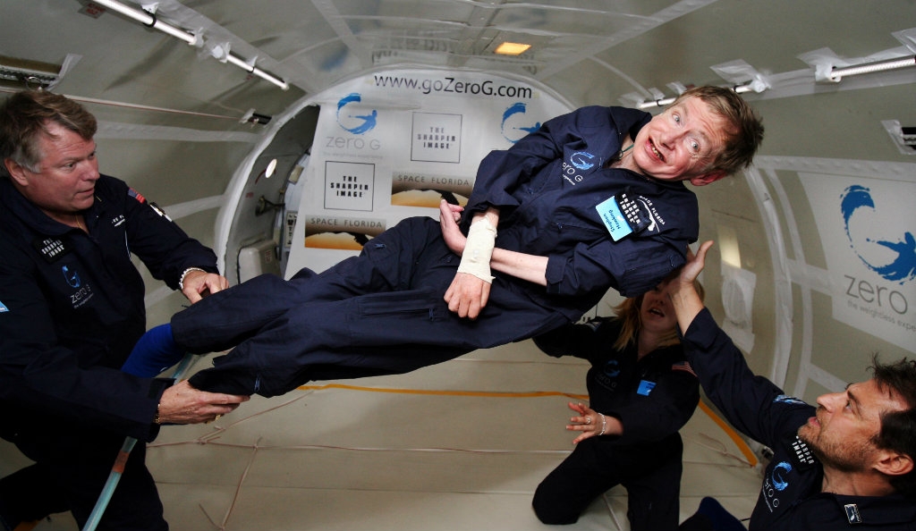 Physicist Stephen Hawking in zero gravity