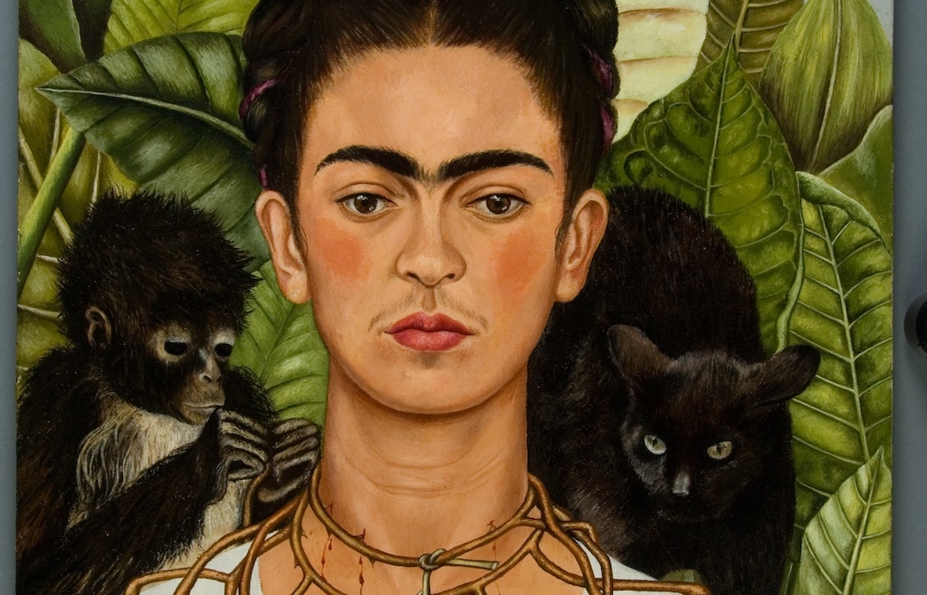 Detail: Frida Kahlo Self-Portrait With Thorn Necklace and Hummingbird, 1940 Courtesy Banco de México Diego Rivera Frida Kahlo Museums Trust,Mexico, D.F. / DACS / Harry RansomCenter, The University of Texas at Austin