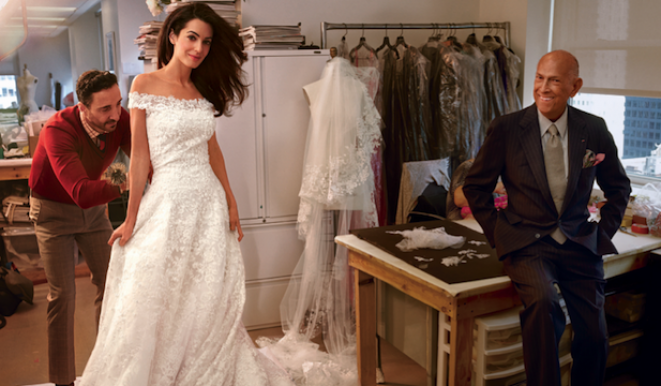 De la Renta designed the gown for Amal Alamuddin's wedding to George Clooney this year