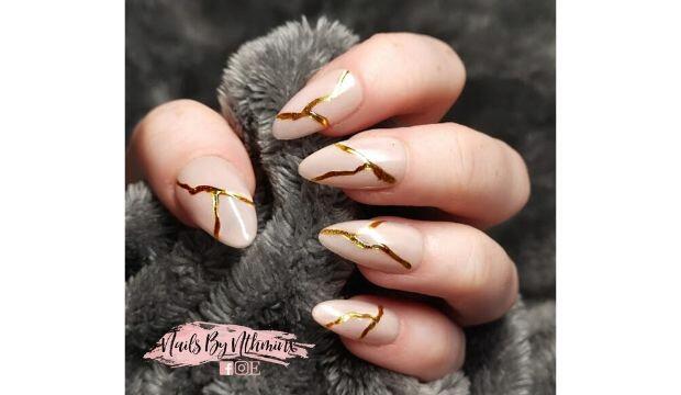 ​NailsByNthminx Nude Gold Veins Full Cover False Nails, £13.99