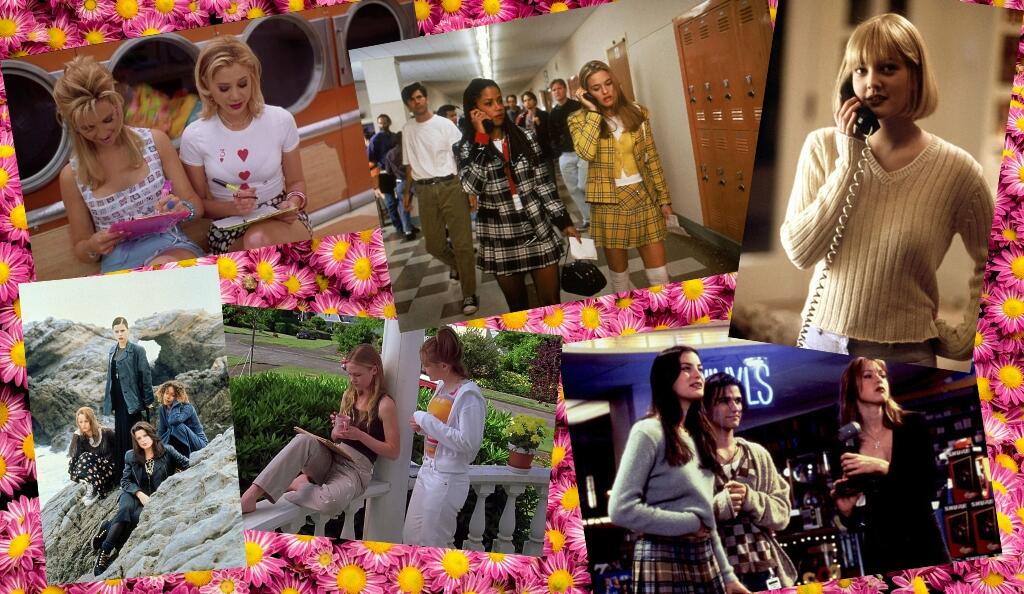 Nineties teen movies provide endless wardrobe inspiration: clockwise from top left: Romy & Michelle's High School Reunion; Clueless; Scream; Empire Records; 10 Things I Hate About You; The Craft