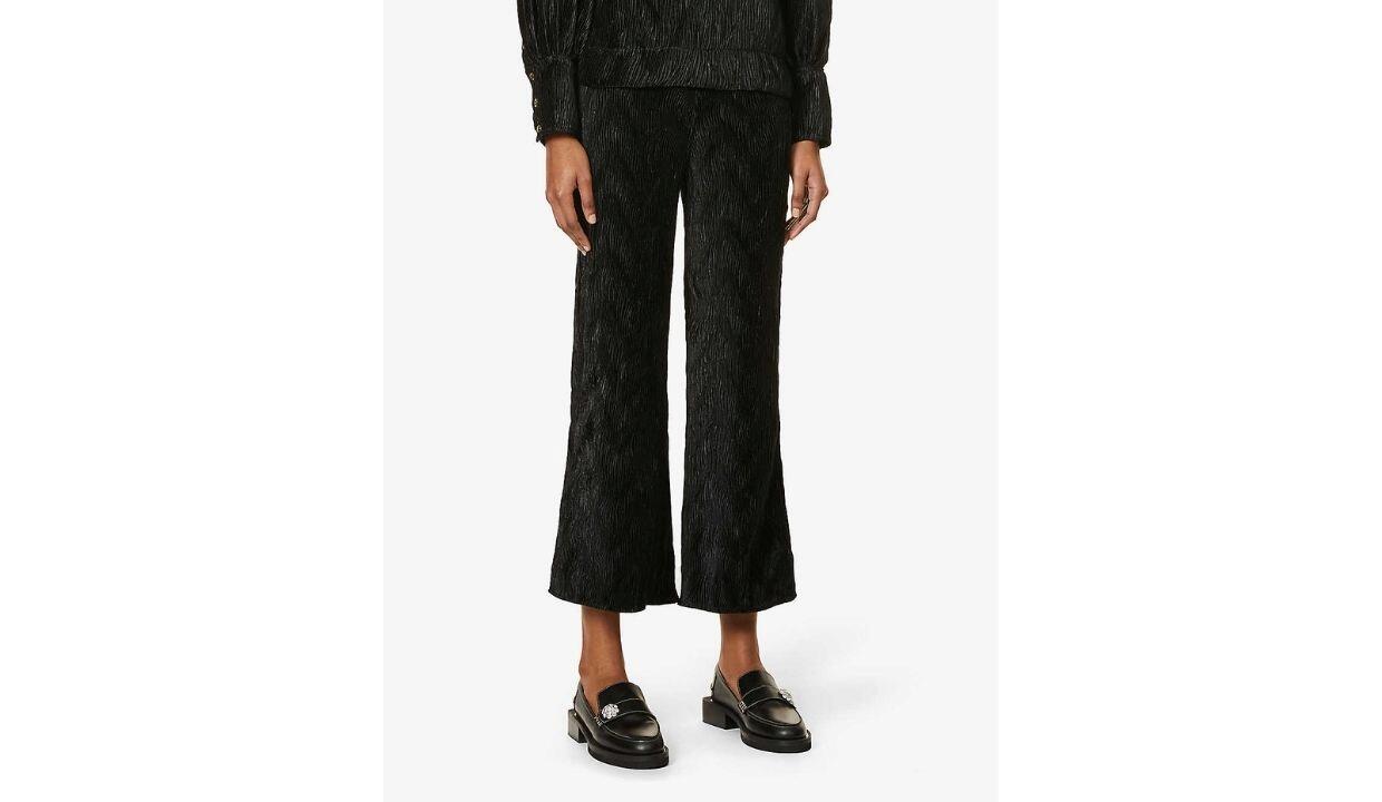 Ganni pleated straight high-rise woven trousers, £125