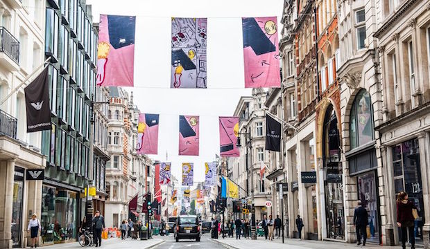 Royal Academy Summer Exhibition 2018, Bond Street, Rose Wylie flags
