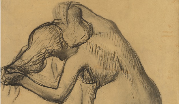 Edgar Degas (1834–1917), Female Nude Drying her Neck, c.1903, charcoal on tracing paper, 793 x 762 mm,  The Provost and Fellows of King’s College, Cambridge (Keynes Collection), © The Provost and Fellows of King's College, Cambridge