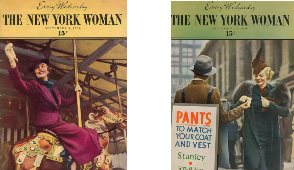 Lef:t Cover of the New York Woman, 23 September 1936. Private collection, Right: Cover of The New York Woman, September 9, 1936. Private collection