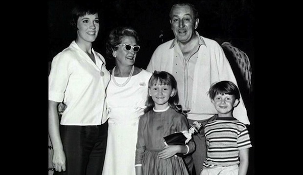 Behind the scenes of Mary Poppins: Julie Andrews, Lillian Disney, Walt Disney, Karen Dotrice and Matthew Garber