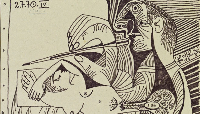 Picasso, Le peintre et son modèle IV, 1970, Ink on cardboard (Courtesy Omer Tiroche) picasso