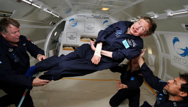 Physicist Stephen Hawking in zero gravity