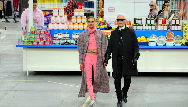 Karl Lagerfeld's Chanel fashion show was set in an imaginary supermarket