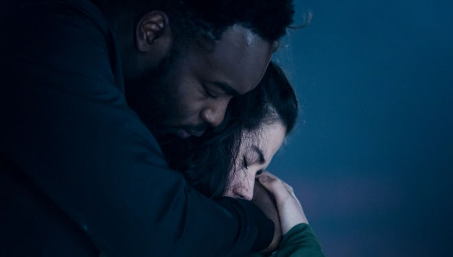 Othello directed by Richard Twyman. Shakespeare at the Tobacco Factory co-production. Abraham Popoola as Othello & Norah Lopez Holden as Desdemona. Credit- The Other Richard