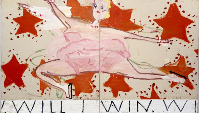 Rose Wylie, Pink Skater, (Will I Win, Will I Win), 2015, Oil on canvas, 208 x 329 cm, Courtesy the artist, Photo: Soonhak Kwon