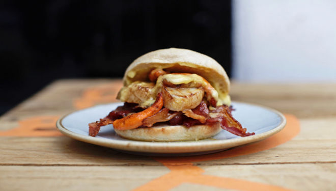 Scallop and bacon burger breakfast at Claw