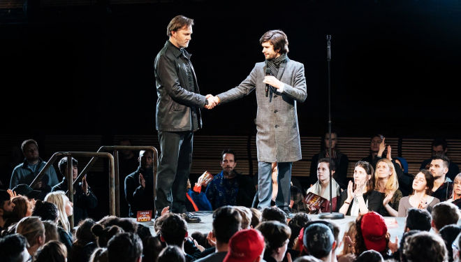 David Morrissey and Ben Whishaw star in a new production of Julius Ceasar at London's Bridge Theatre