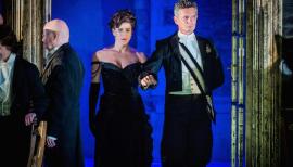 Lauren Fagan as Violetta returns to her old, partying life with Nicholas Garrett in La Traviata at Opera Holland Park. Photo: Robert Workman