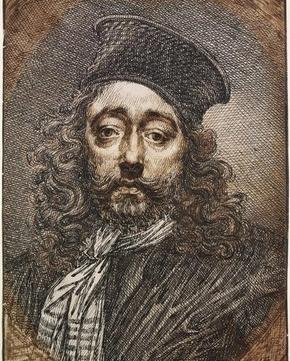 Issac Fuller, self-portrait, England, about 1670, pen and ink. Museum no. DYCE.615
